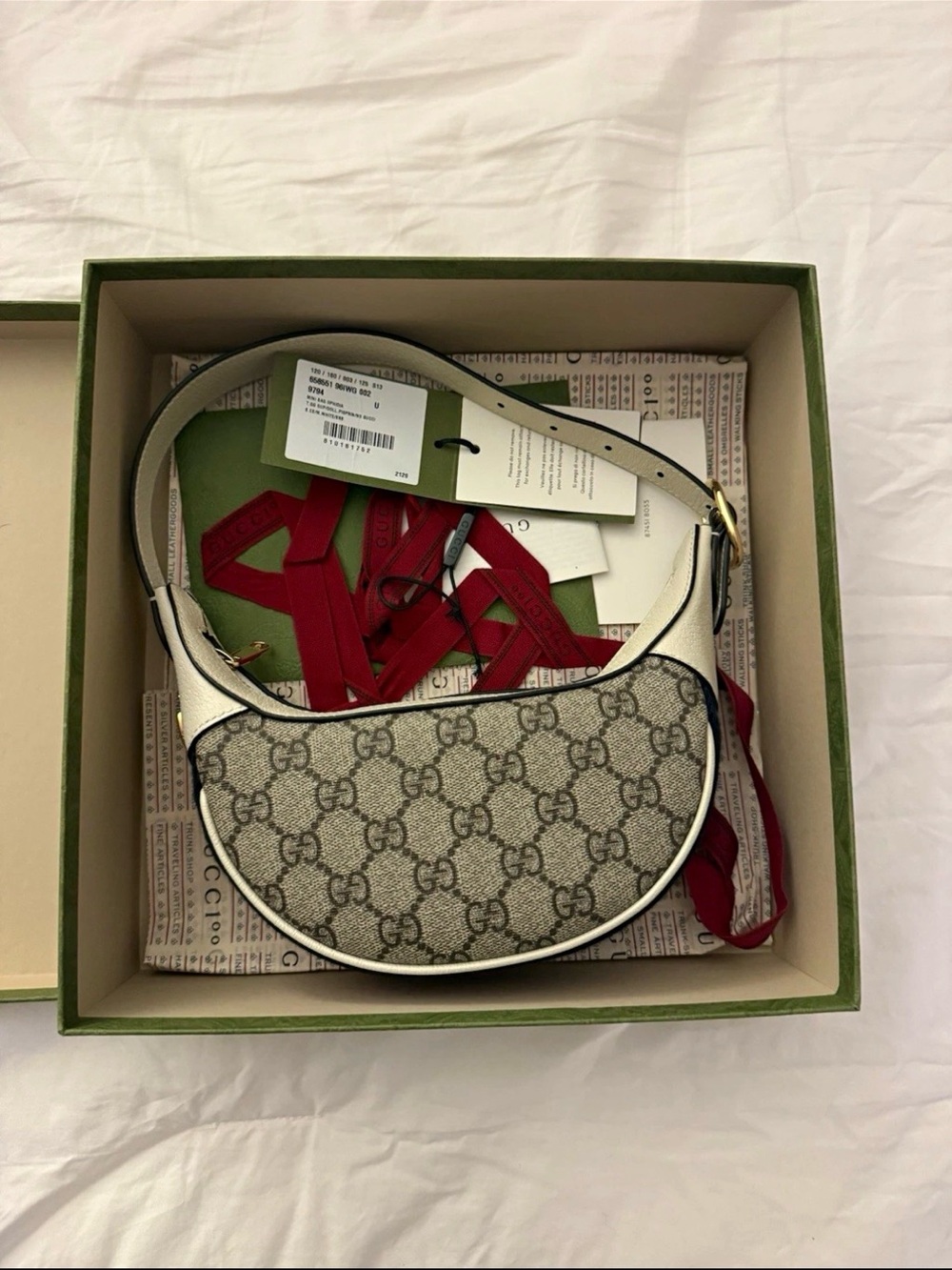 Gucci Ophidia Mini GG Crescent Shoulder Bag Beige White Gold